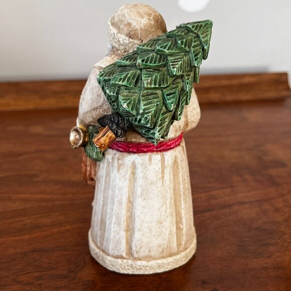 Midwest Woodland Santa Figurine St. Nick Cream Coat w/ Tree on Back Toys Resin - Picture 2 of 10